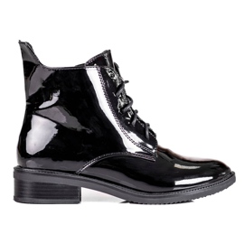 Eleganter Shelovet-Schnürstiefel für Damen aus lackiertem Öko-Leder schwarz