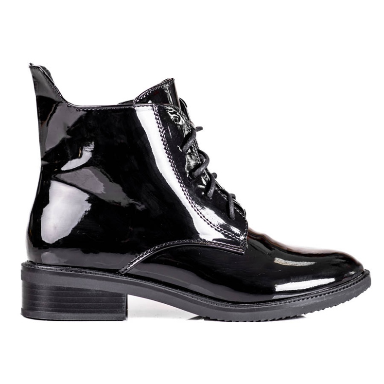 Eleganter Shelovet-Schnürstiefel für Damen aus lackiertem Öko-Leder schwarz