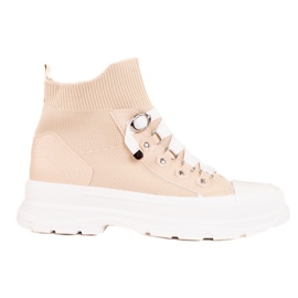 Beige Sneaker für Damen mit hohem Shelovet-Obermaterial braun