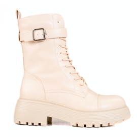 Hohe, beige Arbeiterstiefel für Damen mit Schnürung