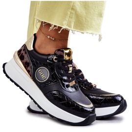 Damen Sportschuhe auf Keil GOE KK2N4085 Schwarz braun golden