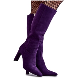 FG2 Damenstiefel auf Ferse bis zum Knie Violett Wirklich Liebe lila