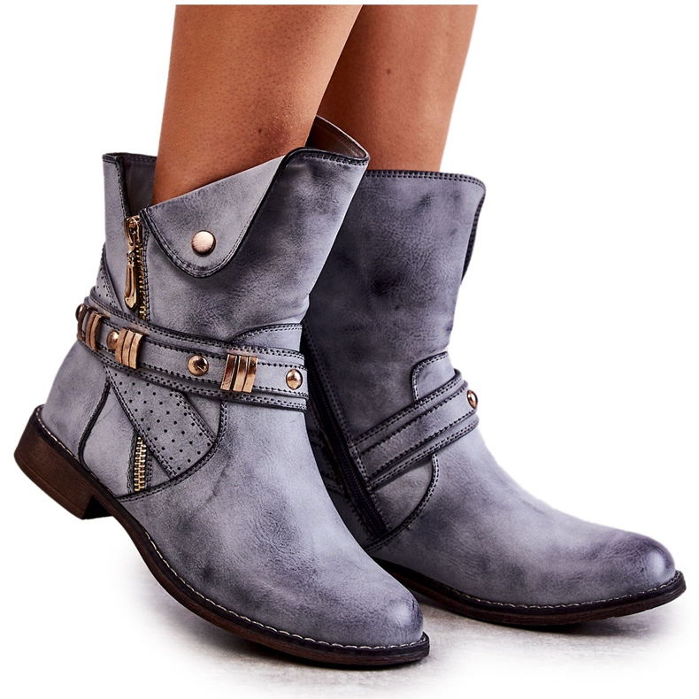 PG1 Hohe Damenstiefel mit blauen Alisa-Verzierungen