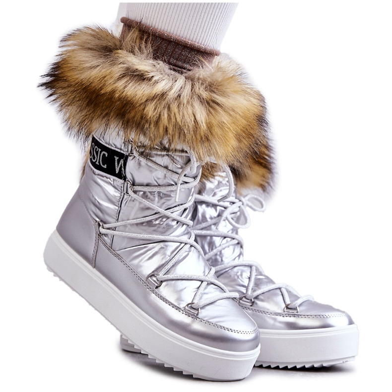 Damen-Schnür-Schneestiefel in Silber Santero silber-