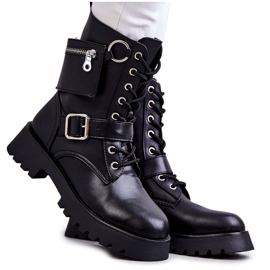 Öko-Leder-Stiefel mit flachem Absatz Schwarz Marlis