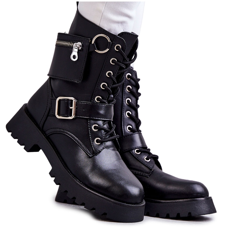 Öko-Leder-Stiefel mit flachem Absatz Schwarz Marlis