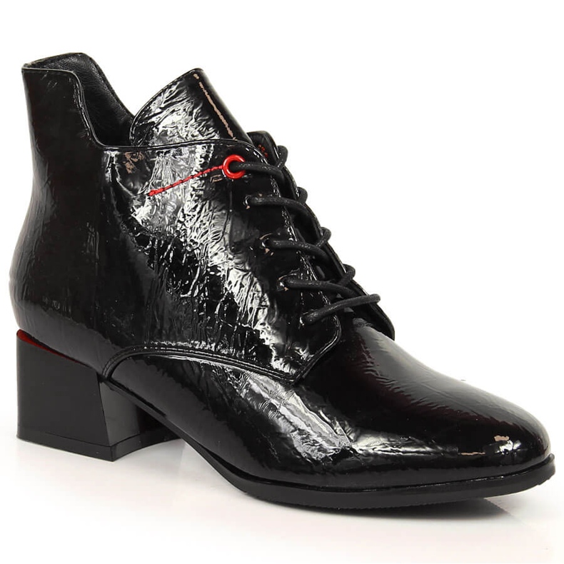 Schwarz isolierte schwarze Jezzi JEZ371 lackierte Damenstiefel