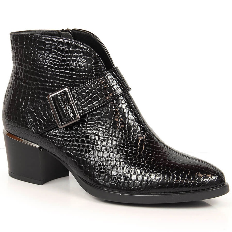 Lackierte Damenstiefel isoliert schwarz Krokodil Vinceza