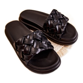 Geflochtene Damen-Hausschuhe aus Leder Schwarz Ravella