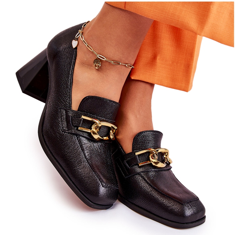 Lederpumps mit Kette Laura Messi 2515 Schwarz