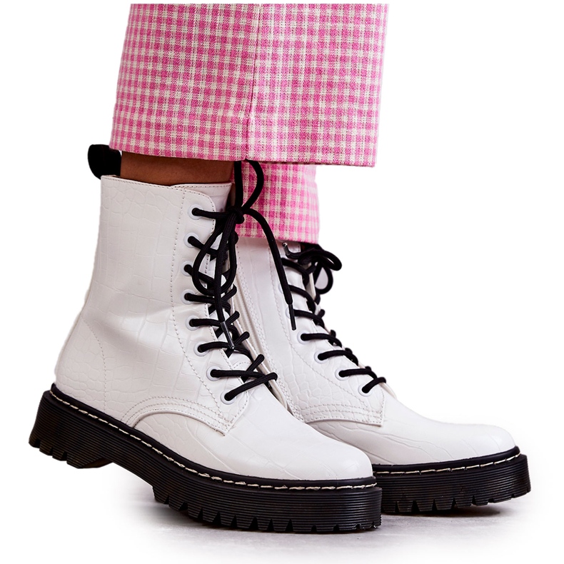 Weiße warme Schlangenleder-Stiefel für Damen Salma