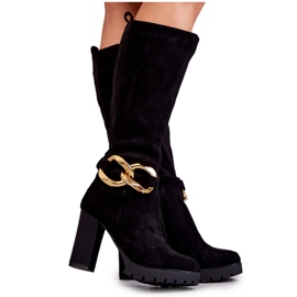 Schwarze Jackson Wildlederstiefel mit abnehmbarer Kette