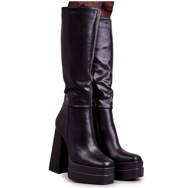 WS1 Modische Eco-Leder-Stiefel auf klobigen Absätzen Black Meggie schwarz