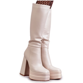 Modische Faux-Wildlederstiefel auf klobigen Absätzen Beige Meggie
