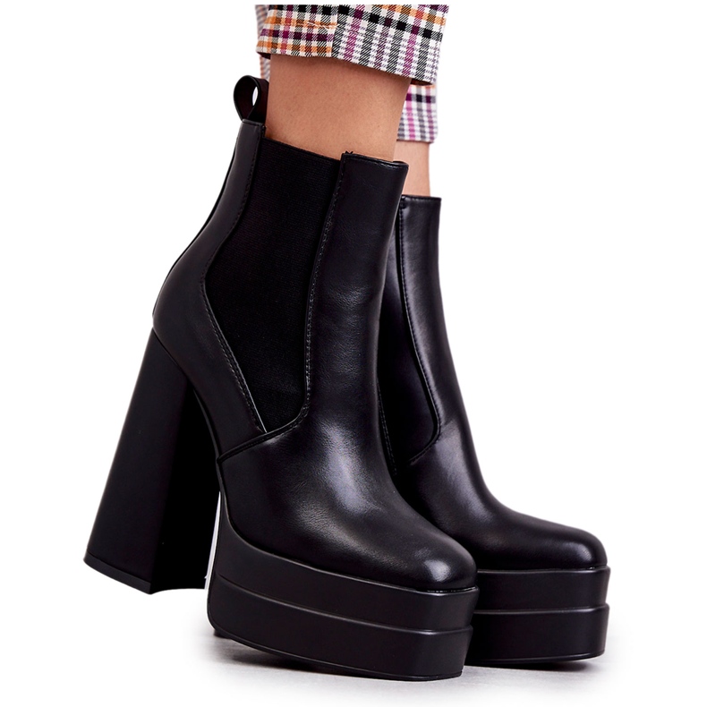 Eco-Leder-Stiefel für Damen mit massivem Absatz Black Jones schwarz