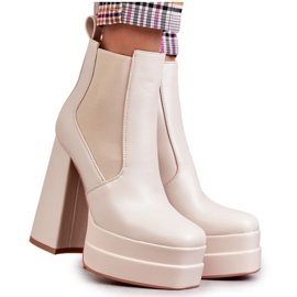 WS1 Eco-Leder-Stiefel für Damen mit massivem Absatz Beige Jones