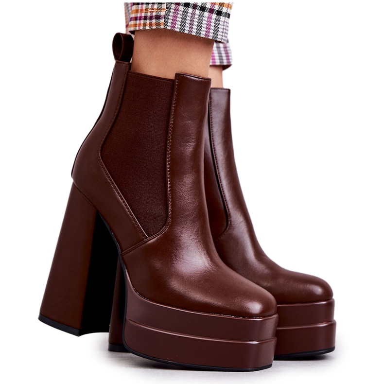 Eco-Leder-Stiefel für Damen mit massivem Absatz Brown Jones braun