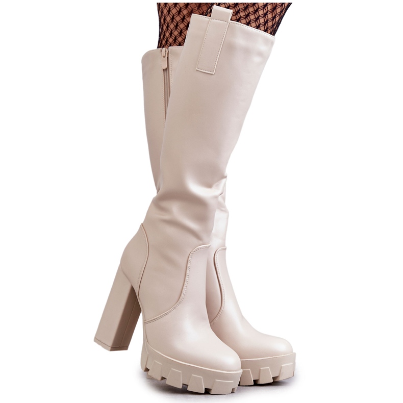 WS1 Modische Eco-Leder-Stiefel auf beiger Isabell-Plattform