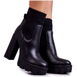 Damen-Öko-Lederstiefel mit Socken Schwarz Adalyn