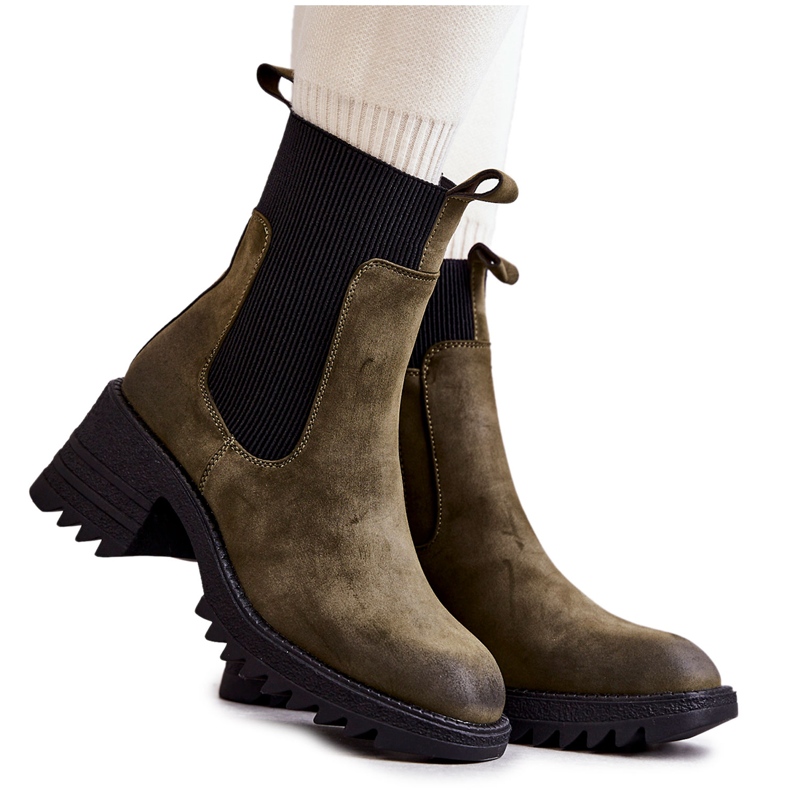 Grüne warme Damenstiefel auf High Heel Abella