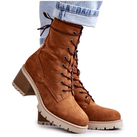 Warme Damenstiefel auf High Heel Camel Julieta braun