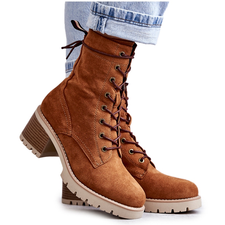 Warme Damenstiefel auf High Heel Camel Julieta braun