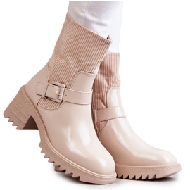 Warme Damenstiefel auf klobigem Absatz Beige Marinela
