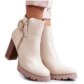 FE1 Eco-Leder-Stiefel auf High Heels mit einem dekorativen Reißverschluss Beige Rosita