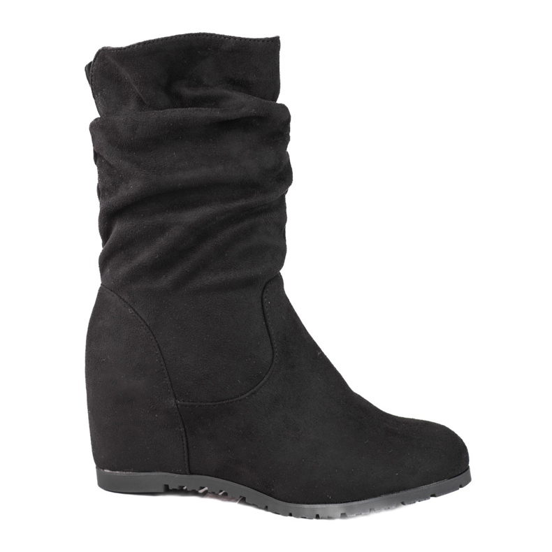 Damenstiefel auf dem Shelovet Wedge mit gekräuseltem Obermaterial schwarz