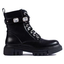 Schwarze Damenstiefeletten mit Kristallen