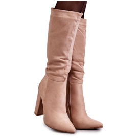 Klassische Wildleder-Absatzstiefel Dunkelbeige Tressa braun