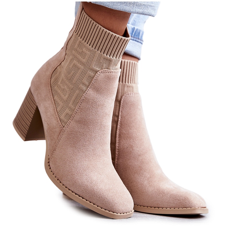FE1 Damen Wildlederstiefel mit Socke Beige Montes