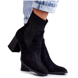 FE1 Damen Wildlederstiefel mit Socke Schwarz Montes