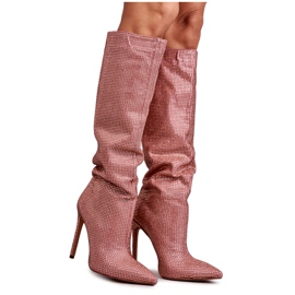 Modische Stiefel auf hohem Absatz mit Zirkonia Pink Lovisa rosa
