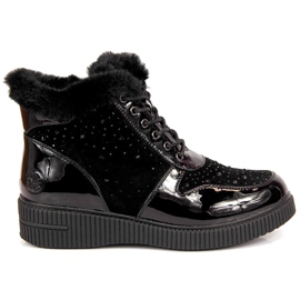 Schwarze Rieker 93312-00 Leder isolierte Lederstiefel auf der Plattform