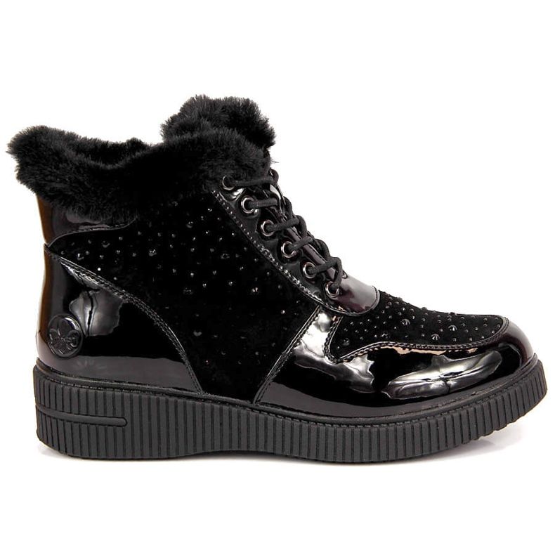 Schwarze Rieker 93312-00 Leder isolierte Lederstiefel auf der Plattform