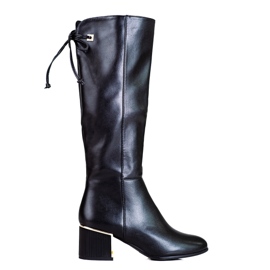 Schwarze Shelovet-Stiefel für Damen aus ökologischem Leder