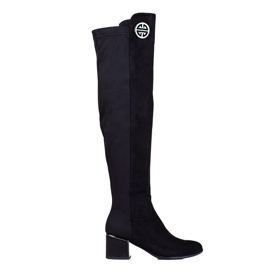 Schwarze Overknee-Stiefel von Shelovet für Damen mit niedrigem Pfosten