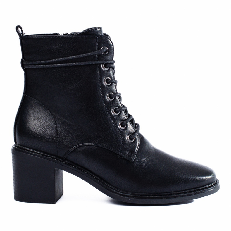 Schwarze Shelovet Schnürboots für Damen aus ökologischem Leder