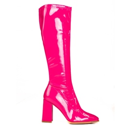 Damenstiefel am Shelovet-Pfosten aus lackiertem Öko-Leder, rosa