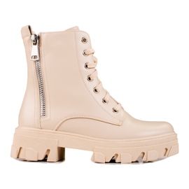 Shelovet Damenstiefel mit dekorativem Reißverschluss, beige