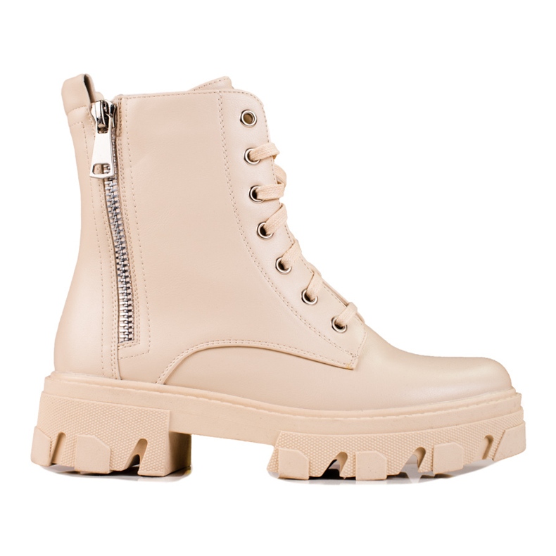 Shelovet Damenstiefel mit dekorativem Reißverschluss, beige