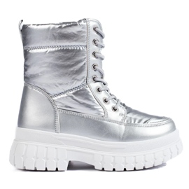 Silberne Damen-Schneestiefel mit Schnürung