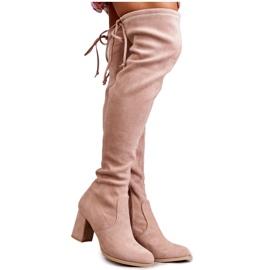 FE1 Klassische Clarissa Overknee-Stiefel aus beigefarbenem Wildleder braun