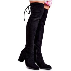 FE1 Klassische Clarissa Overknee-Stiefel aus schwarzem Wildleder
