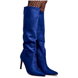 FS1 Wildlederblaue Carite-Stiefel mit hohem Absatz