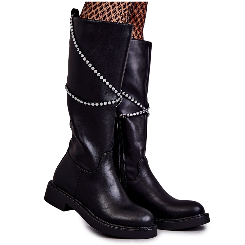 FS1 Schwarze Damenstiefel mit Verzierungen Schwarz Finlay