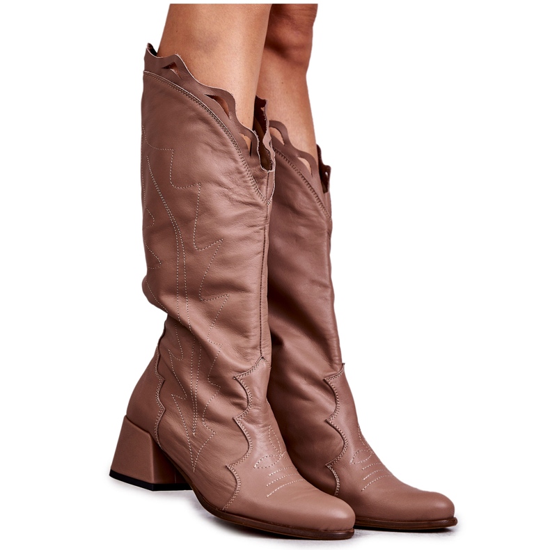 PA2 Knielange Lederstiefel dunkelbeige Andreia braun