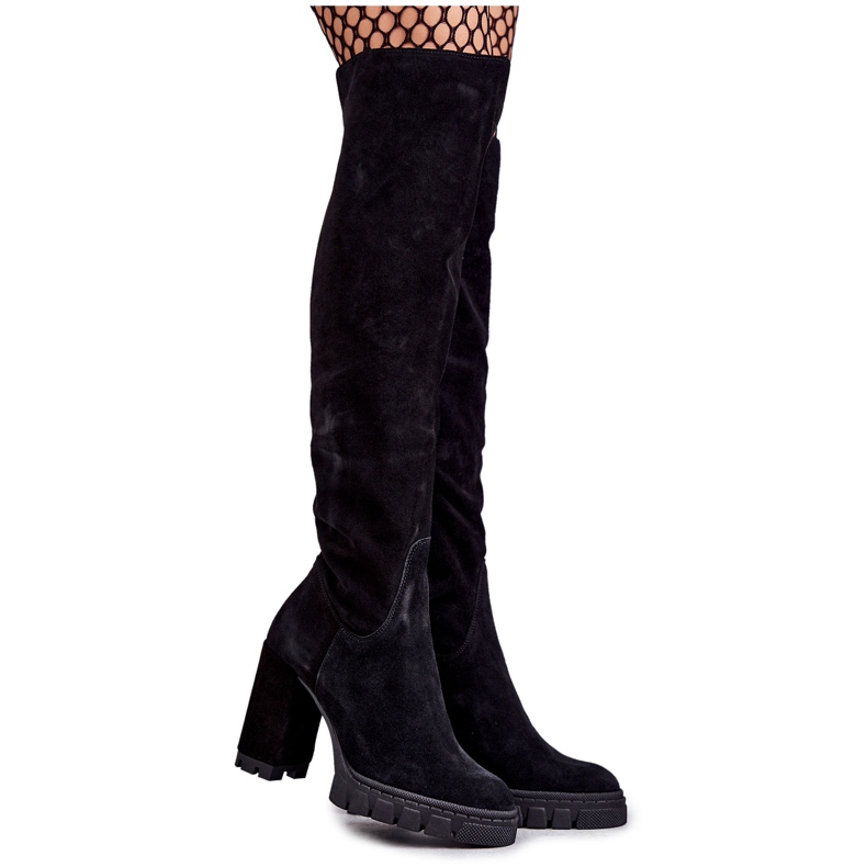 PA2 Modische schwarze Overknee-Stiefel aus Wildleder von Estrela