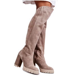 PA2 Overknee-Stiefel aus Wildleder für Damen Beige Georgette